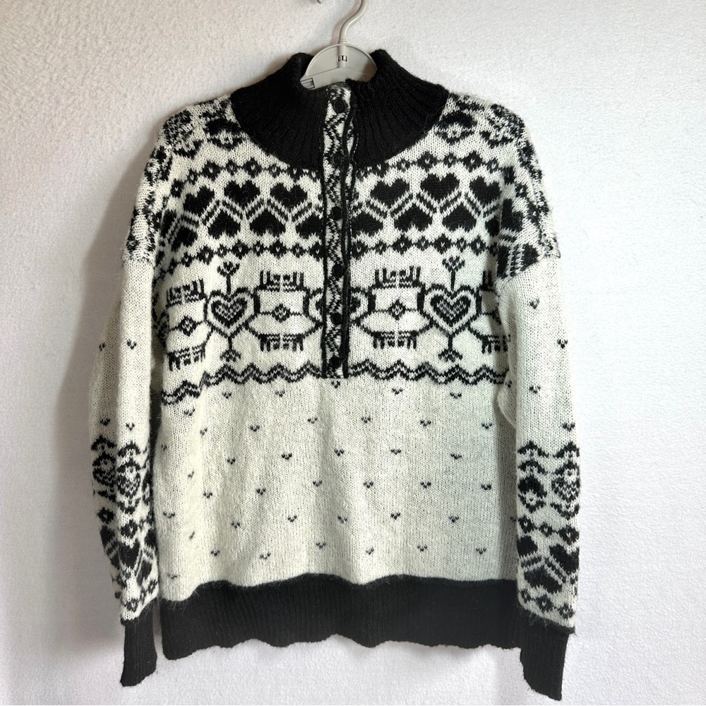 American Eagle Oversized Sweater Womens XS Fair Isle Nordic Quarter Button New